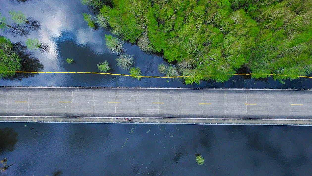 Free Drone Shot of a Street on the Bridge  Stock Photo