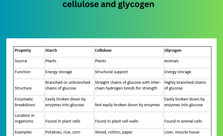  Cellulose, Starch and glycogen – Similarities and differences