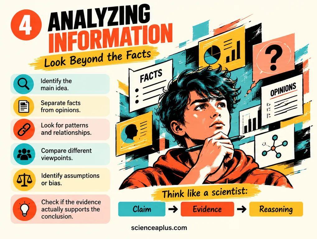 Illustrated guide to analysing information: facts, opinions and bias