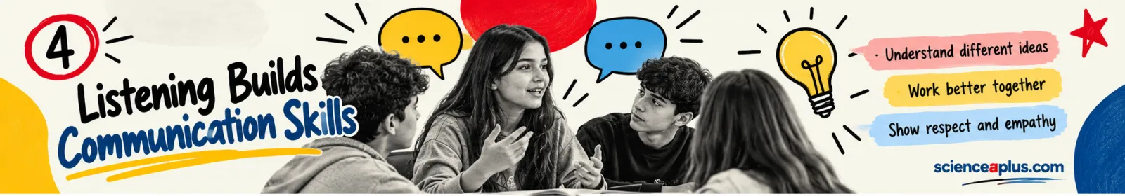 Listening builds communication skills: understand different ideas, work better together, show respect and empathy