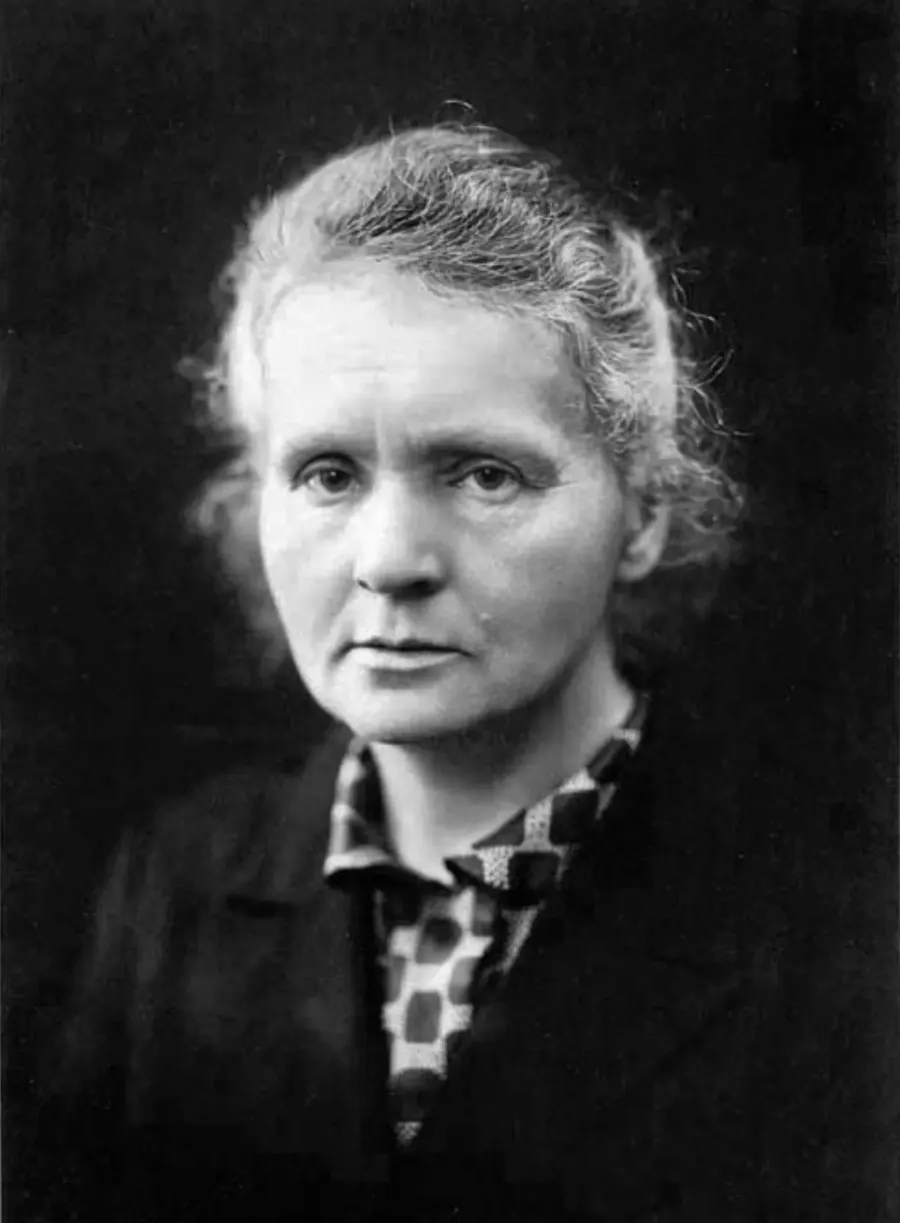 Black-and-white portrait photograph of Marie Curie around 1920