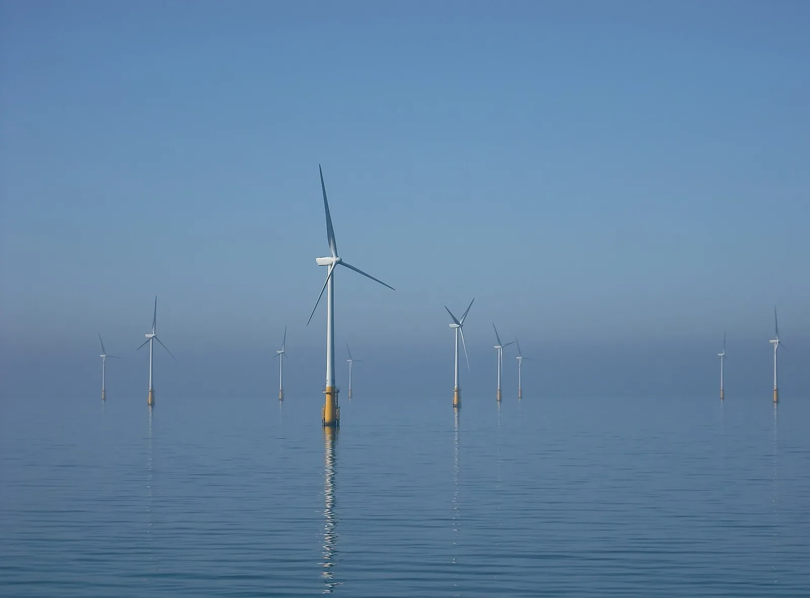 Offshore wind turbines standing in the sea at Barrow wind farm