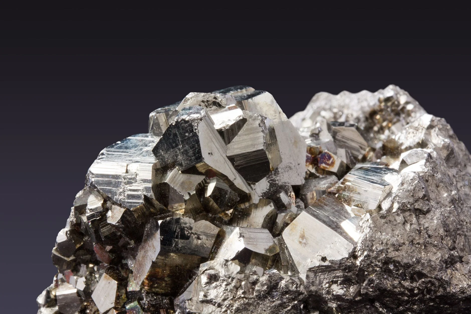 Pyrite, also called fool's gold, showing pale brassy cubic iron disulfide crystals