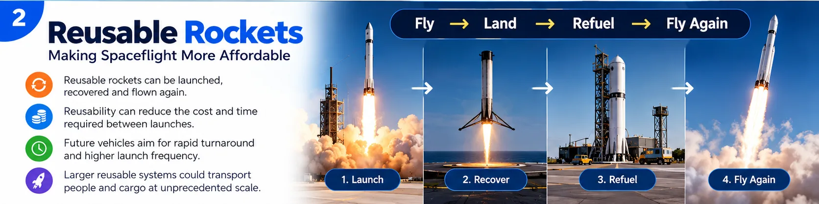 Reusable rockets: launch, recover, refuel and fly again to make spaceflight more affordable