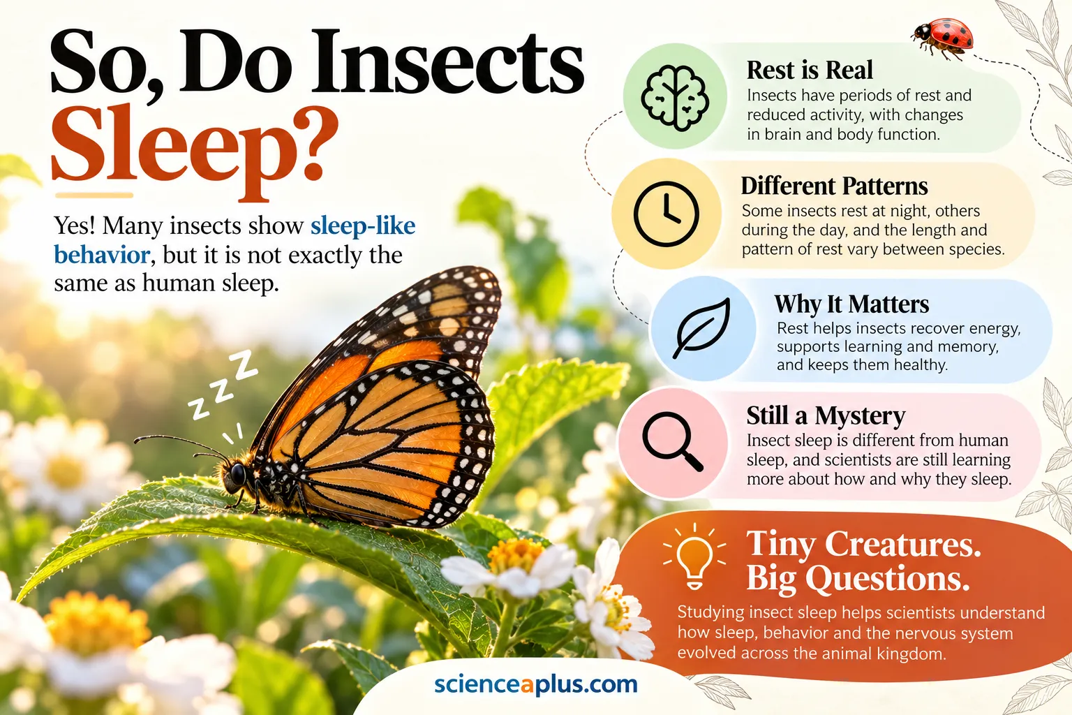 Infographic: so do insects sleep? Yes, many show sleep-like behaviour, with different patterns, and scientists are still learning why