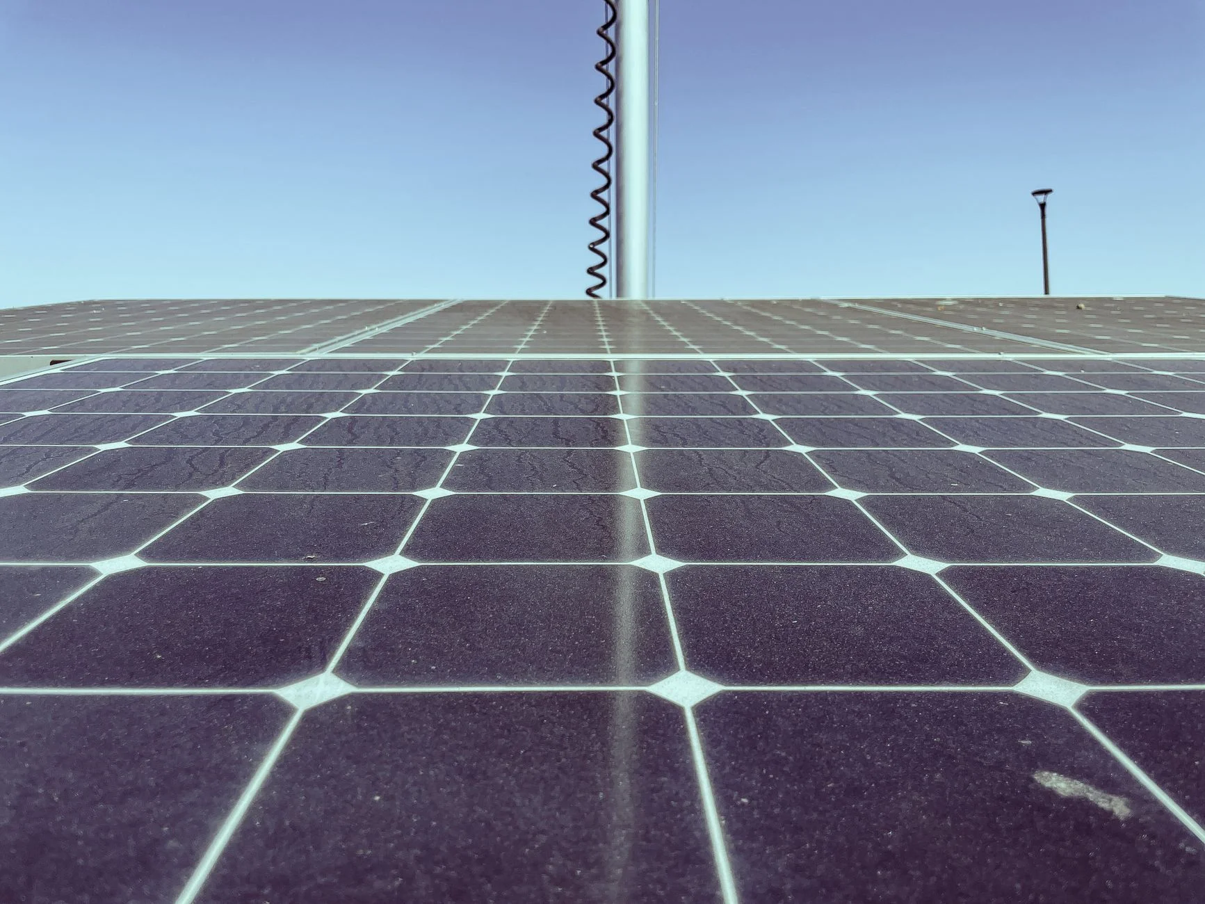 Close-up of solar cells with a light film of dust