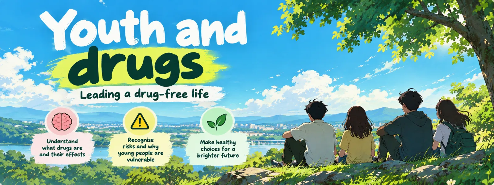 Youth and drugs, leading a drug-free life: understand what drugs are and their effects, recognise risks and why young people are vulnerable, and make healthy choices for a brighter future