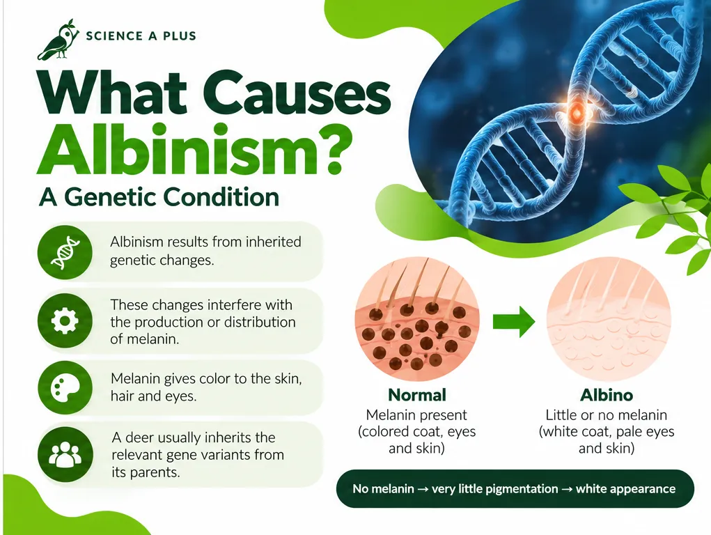 Infographic: albinism is an inherited genetic condition that interferes with melanin, so normal skin with melanin becomes pale albino skin with little or no melanin