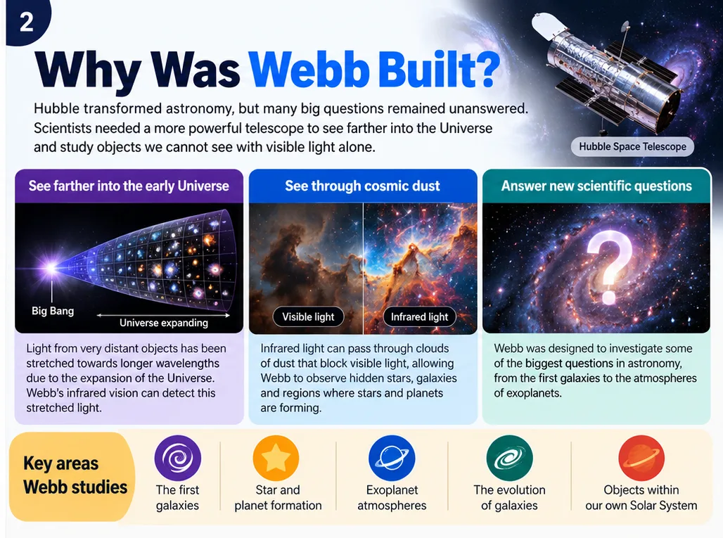 Why Webb was built: to see farther into the early universe, see through cosmic dust and answer new scientific questions